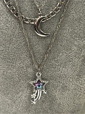 Silver-Tone Moon & Iridescent Star Layered Necklace
